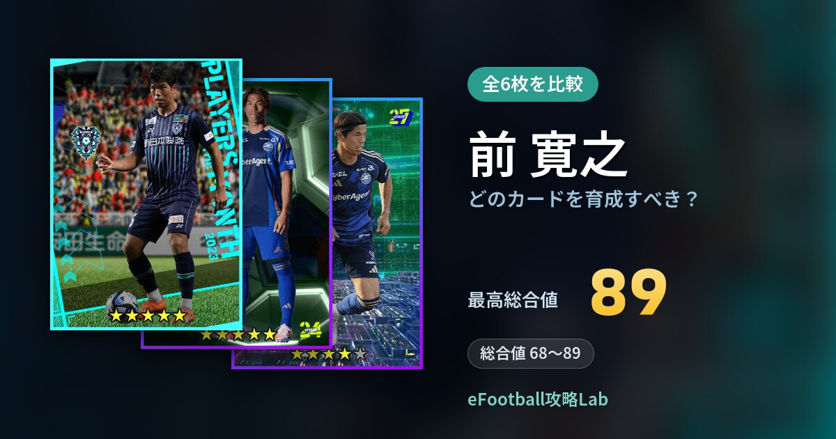 【イーフト】前 寛之はどのカードを育成すべき?全6枚を比較