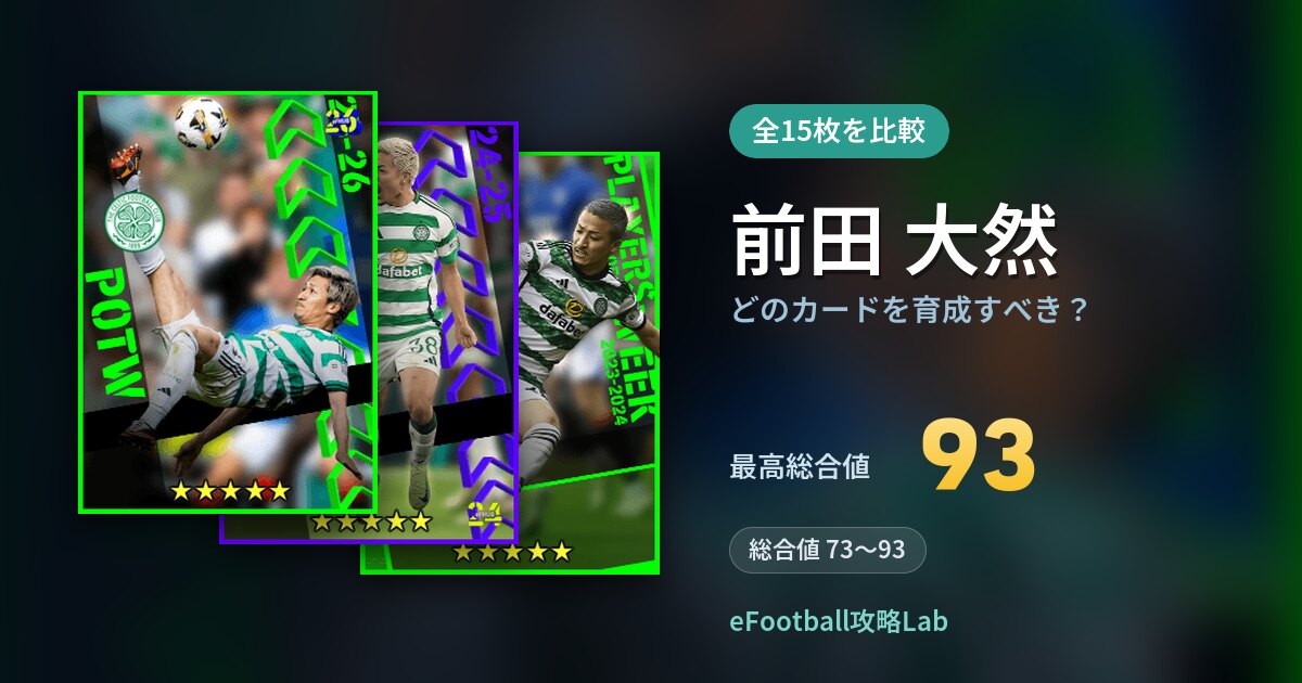 【イーフト】前田 大然はどのカードを育成すべき?全15枚を比較