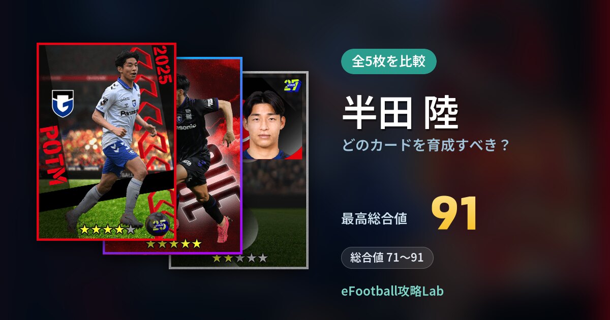 【イーフト】半田 陸はどのカードを育成すべき?全5枚を比較