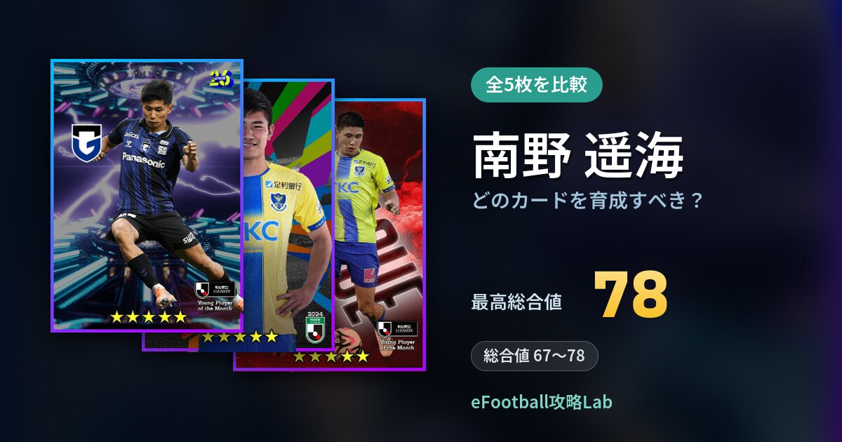 【イーフト】南野 遥海はどのカードを育成すべき？全5枚を比較