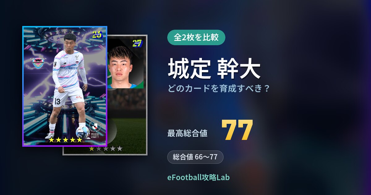 【イーフト】城定 幹大はどのカードを育成すべき？全2枚を比較
