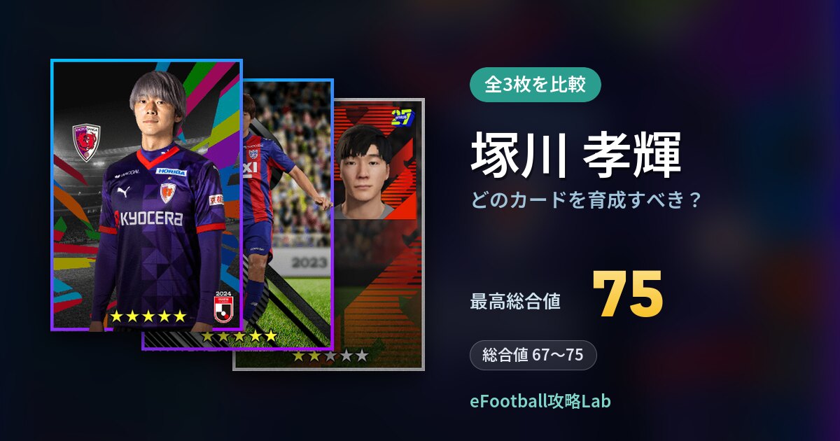 【イーフト】塚川 孝輝はどのカードを育成すべき？全3枚を比較