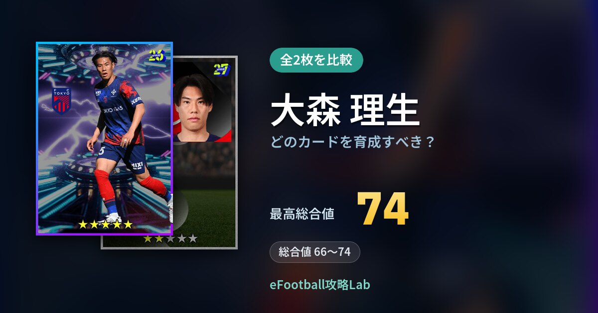 【イーフト】大森 理生はどのカードを育成すべき？全2枚を比較
