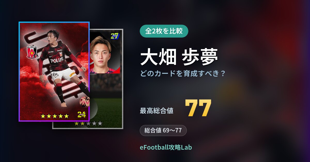 【イーフト】大畑 歩夢はどのカードを育成すべき?全2枚を比較