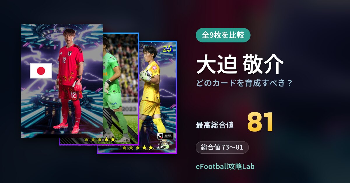 【イーフト】大迫 敬介はどのカードを育成すべき？全9枚を比較
