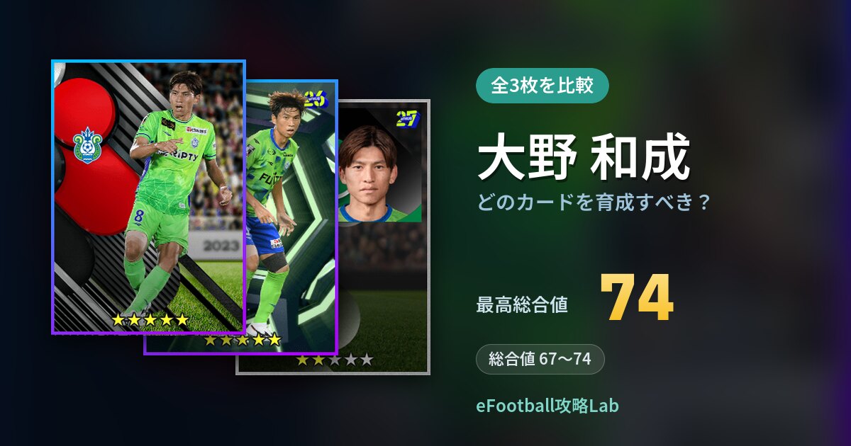 【イーフト】大野 和成はどのカードを育成すべき?全3枚を比較