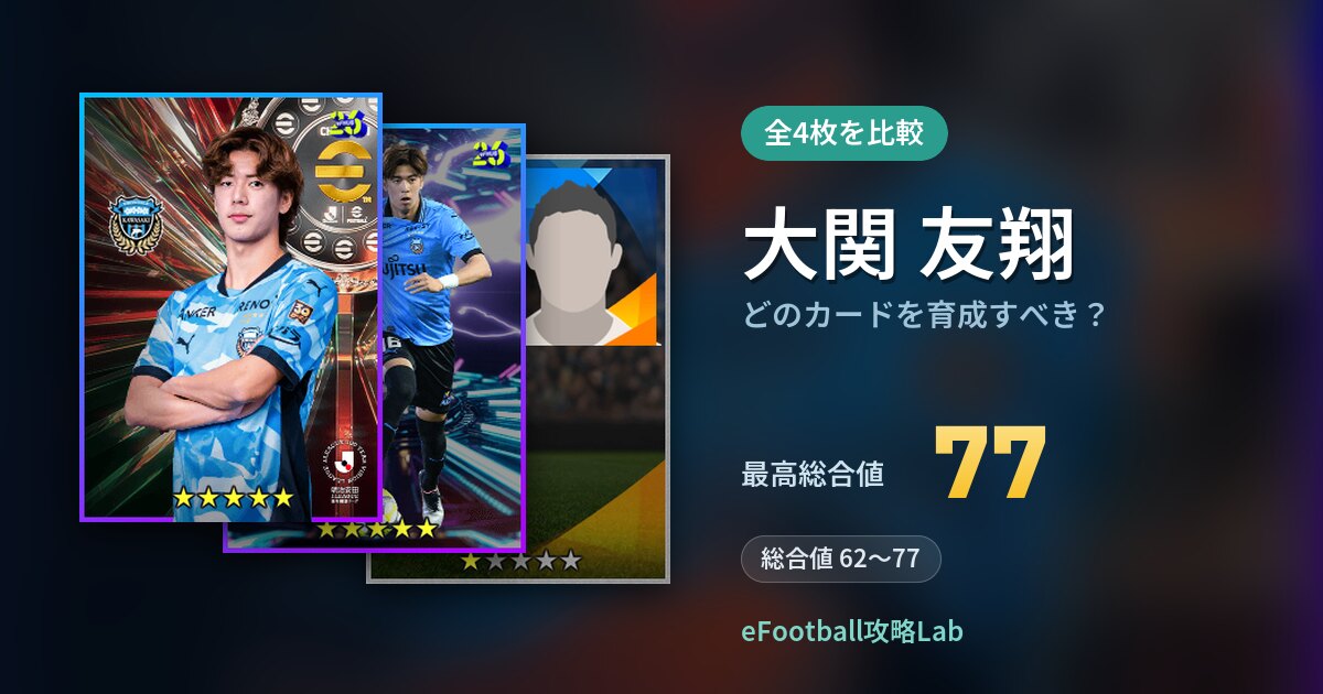 【イーフト】大関 友翔はどのカードを育成すべき？全4枚を比較