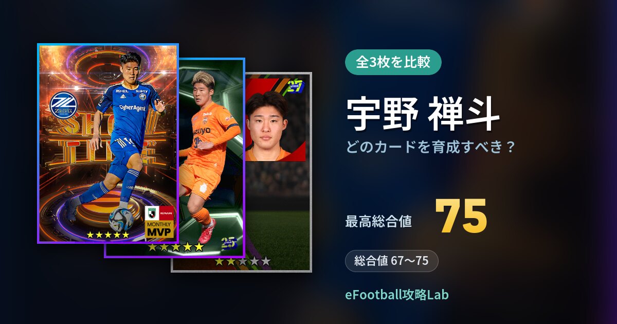 【イーフト】宇野 禅斗はどのカードを育成すべき？全3枚を比較