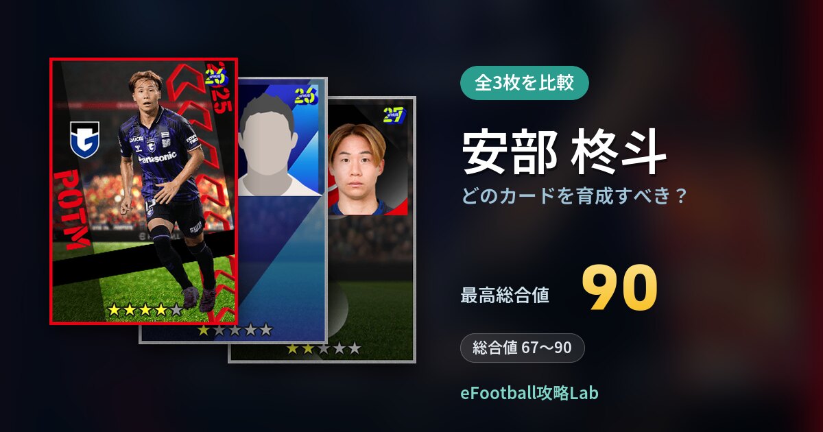 【イーフト】安部 柊斗はどのカードを育成すべき？全3枚を比較