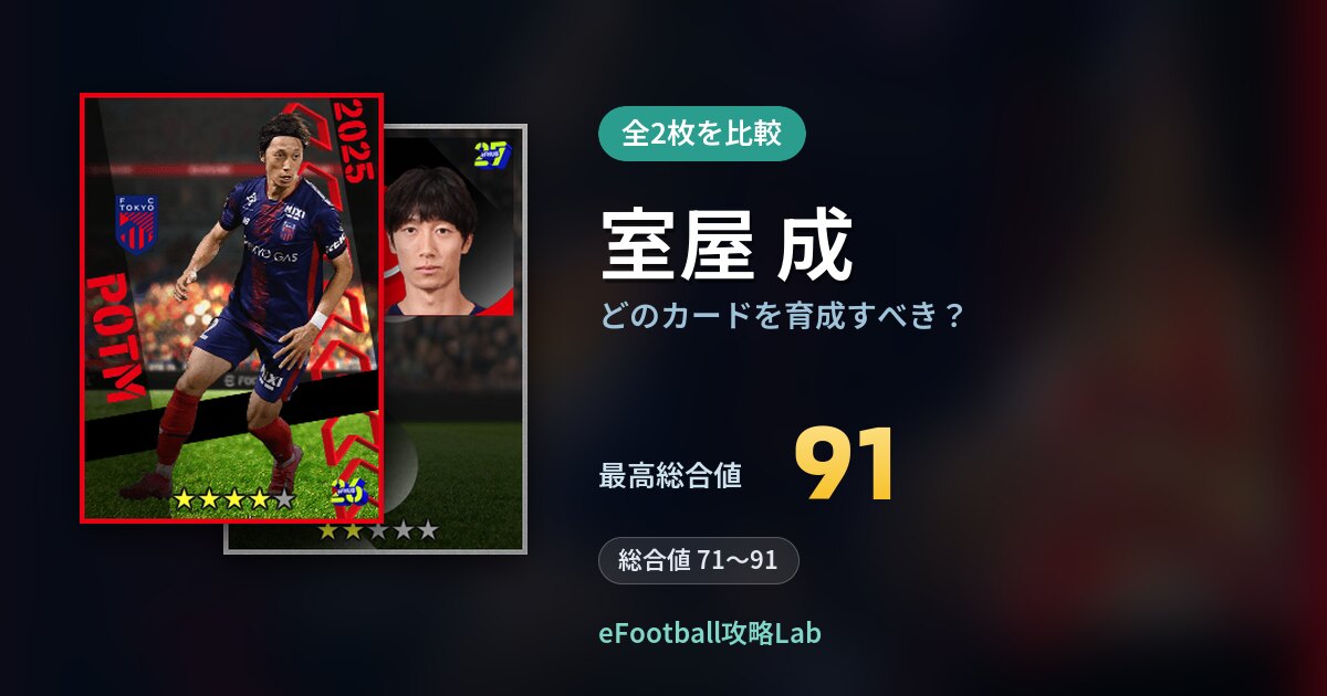 【イーフト】室屋 成はどのカードを育成すべき？全2枚を比較