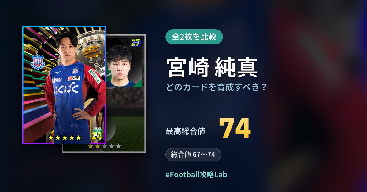 【イーフト】宮崎 純真はどのカードを育成すべき?全2枚を比較