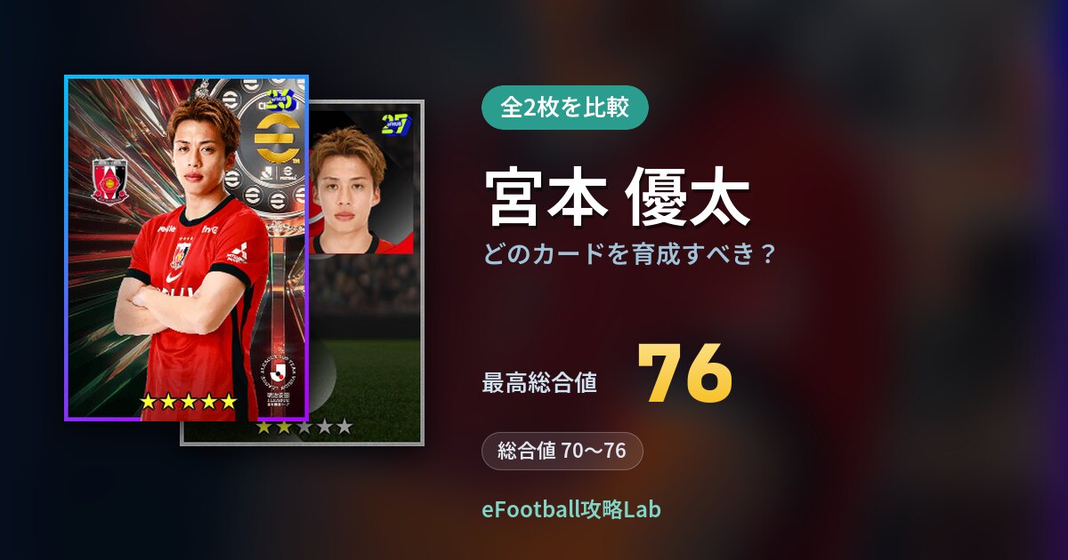 【イーフト】宮本 優太はどのカードを育成すべき?全2枚を比較