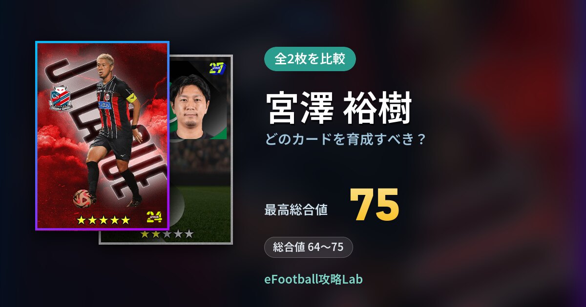 【イーフト】宮澤 裕樹はどのカードを育成すべき？全2枚を比較