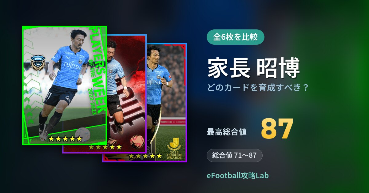【イーフト】家長 昭博はどのカードを育成すべき?全6枚を比較