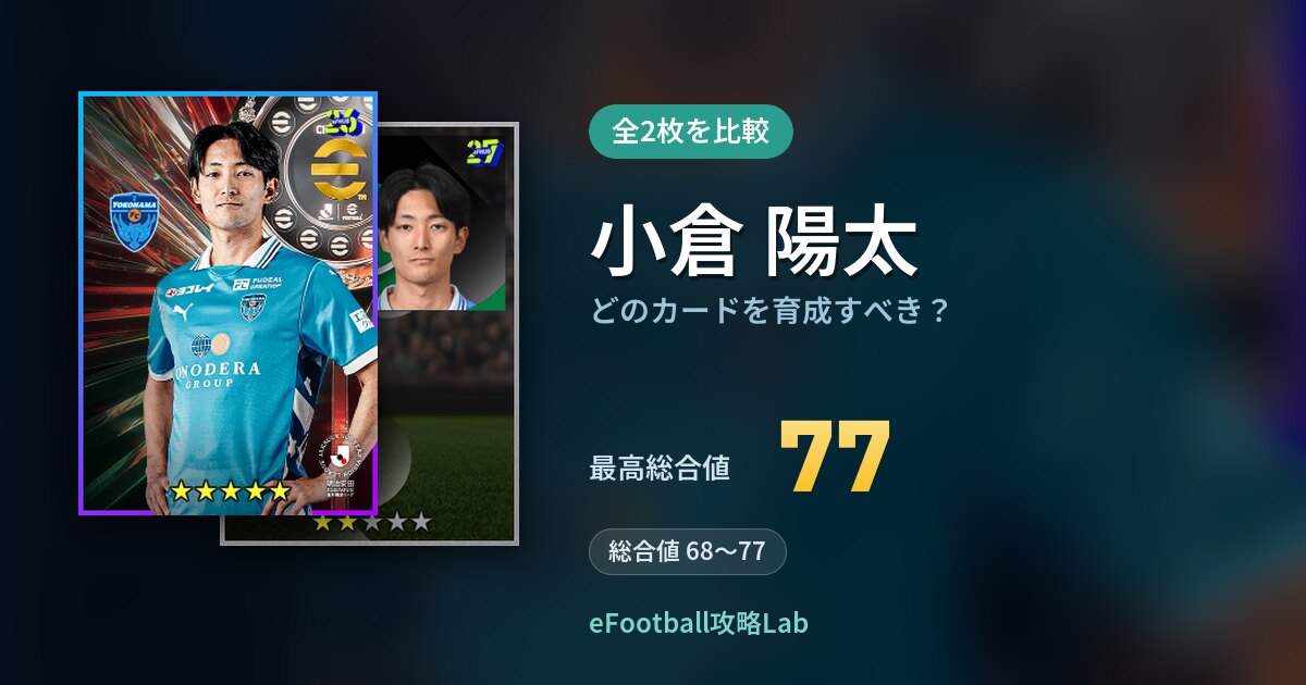 【イーフト】小倉 陽太はどのカードを育成すべき？全2枚を比較