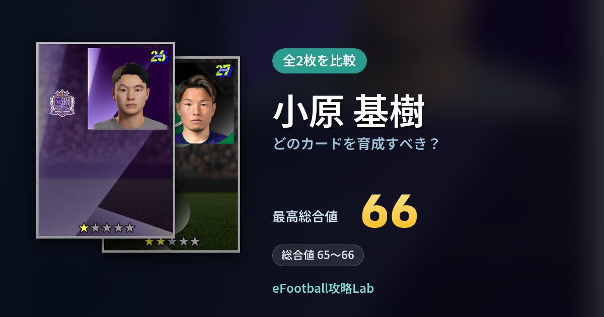 【イーフト】小原 基樹はどのカードを育成すべき？全2枚を比較