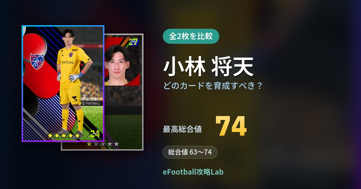 【イーフト】小林 将天はどのカードを育成すべき？全2枚を比較