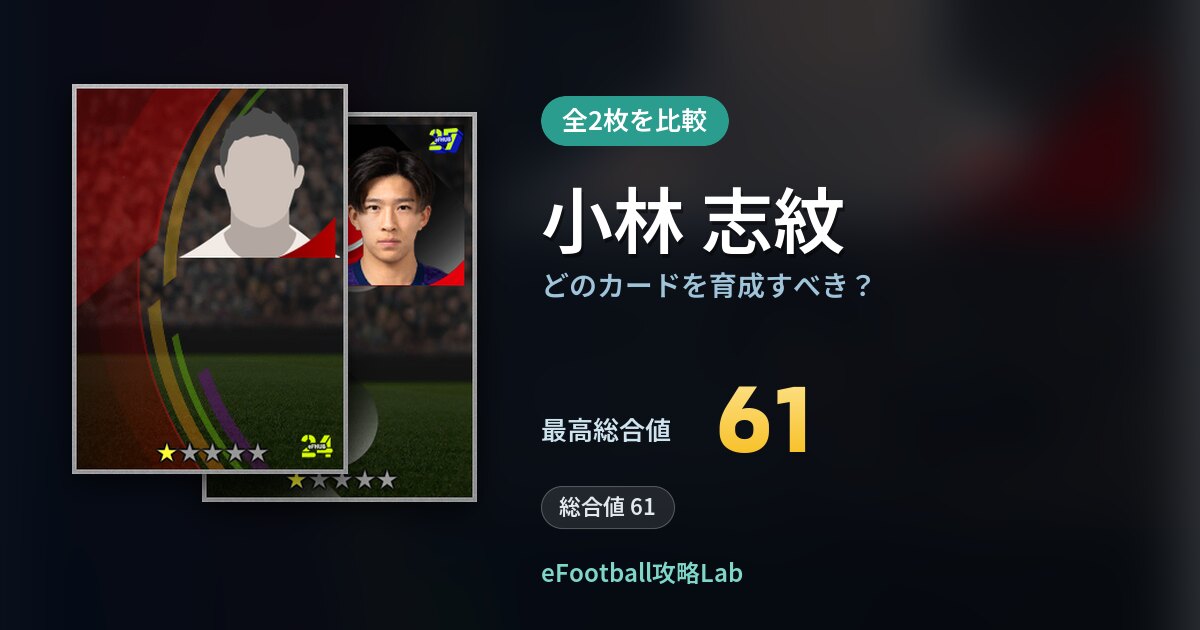 【イーフト】小林 志紋はどのカードを育成すべき？全2枚を比較