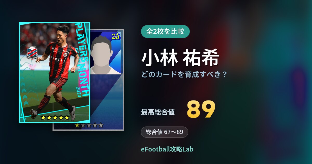 【イーフト】小林 祐希はどのカードを育成すべき？全2枚を比較