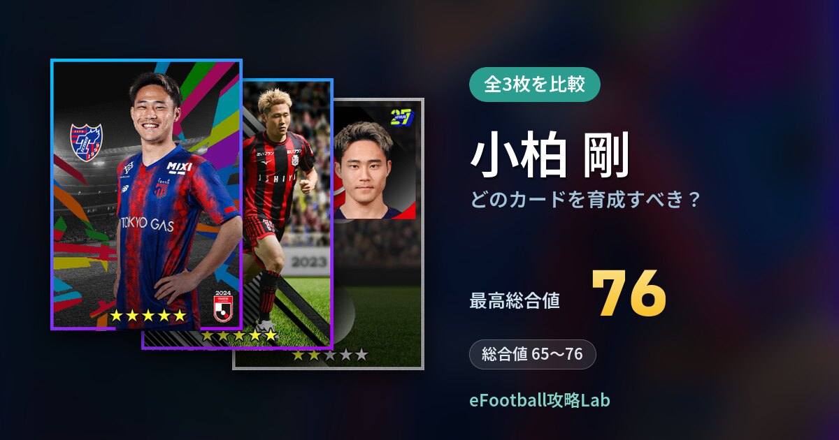【イーフト】小柏 剛はどのカードを育成すべき？全3枚を比較