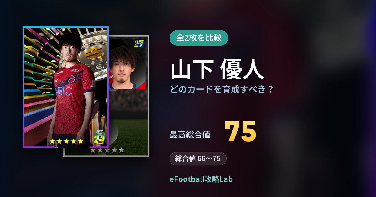 【イーフト】山下 優人はどのカードを育成すべき?全2枚を比較