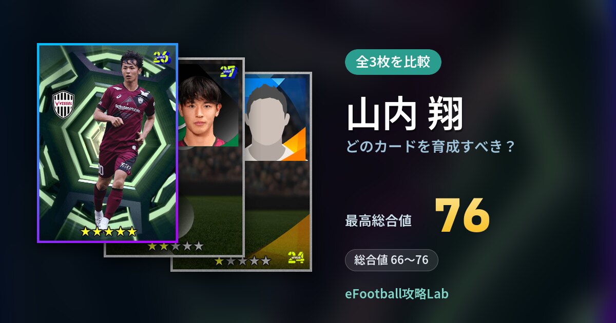 【イーフト】山内 翔はどのカードを育成すべき？全3枚を比較