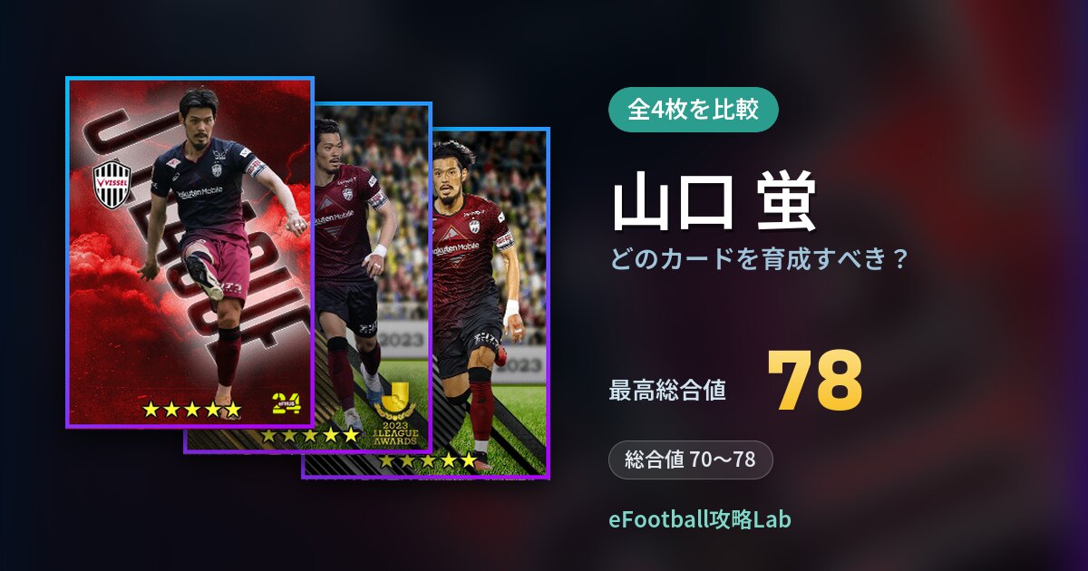 【イーフト】山口 蛍はどのカードを育成すべき?全4枚を比較
