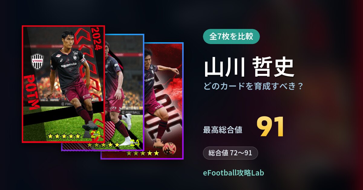 【イーフト】山川 哲史はどのカードを育成すべき？全7枚を比較