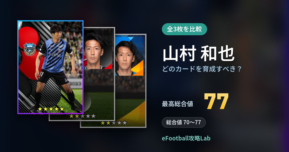 【イーフト】山村 和也はどのカードを育成すべき?全3枚を比較