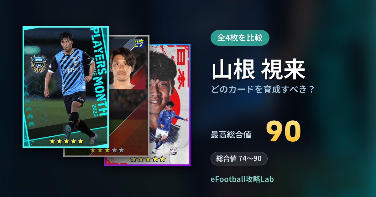 【イーフト】山根 視来はどのカードを育成すべき?全4枚を比較