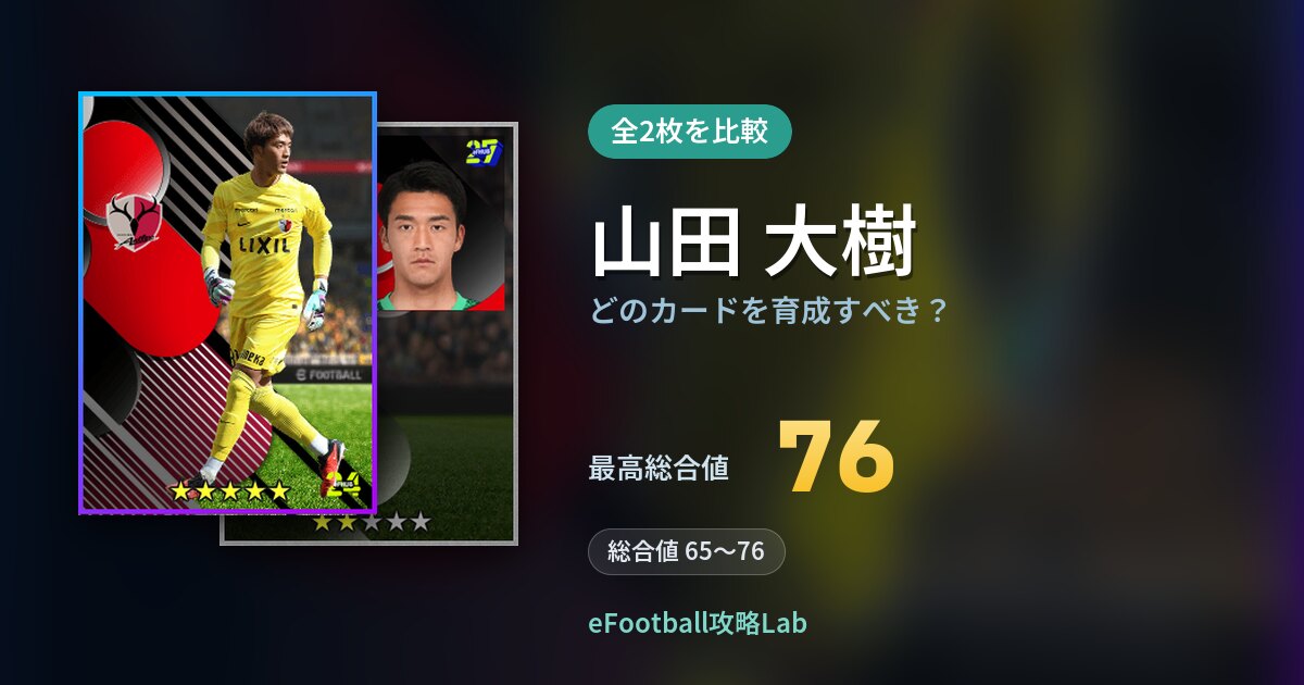 【イーフト】山田 大樹はどのカードを育成すべき？全2枚を比較
