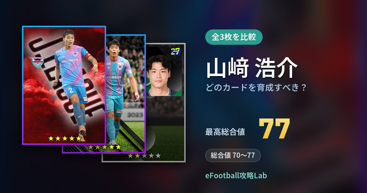 【イーフト】山﨑 浩介はどのカードを育成すべき？全3枚を比較