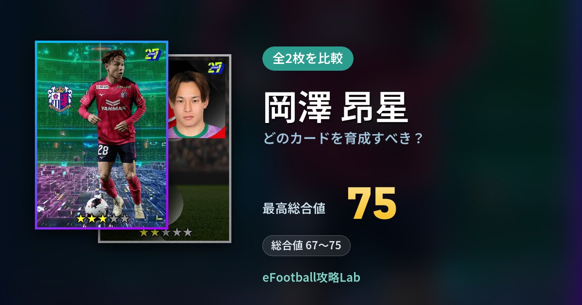 【イーフト】岡澤 昂星はどのカードを育成すべき？全2枚を比較