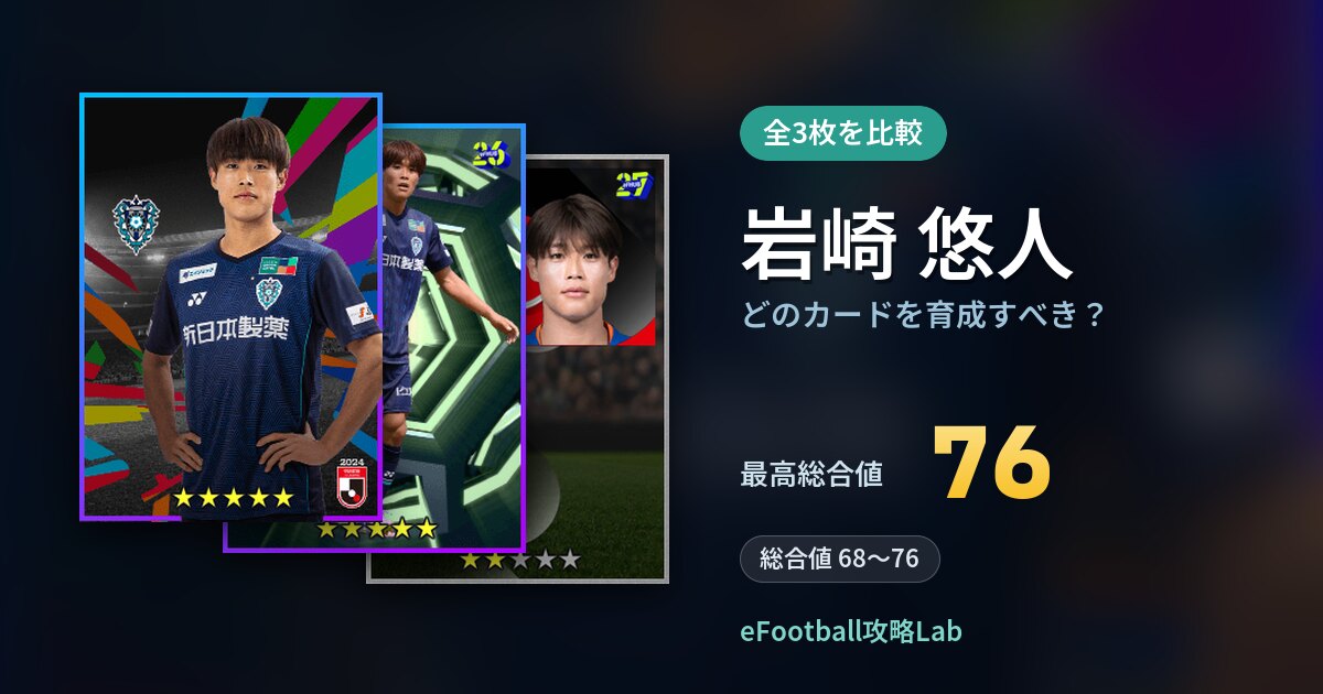 【イーフト】岩崎 悠人はどのカードを育成すべき?全3枚を比較