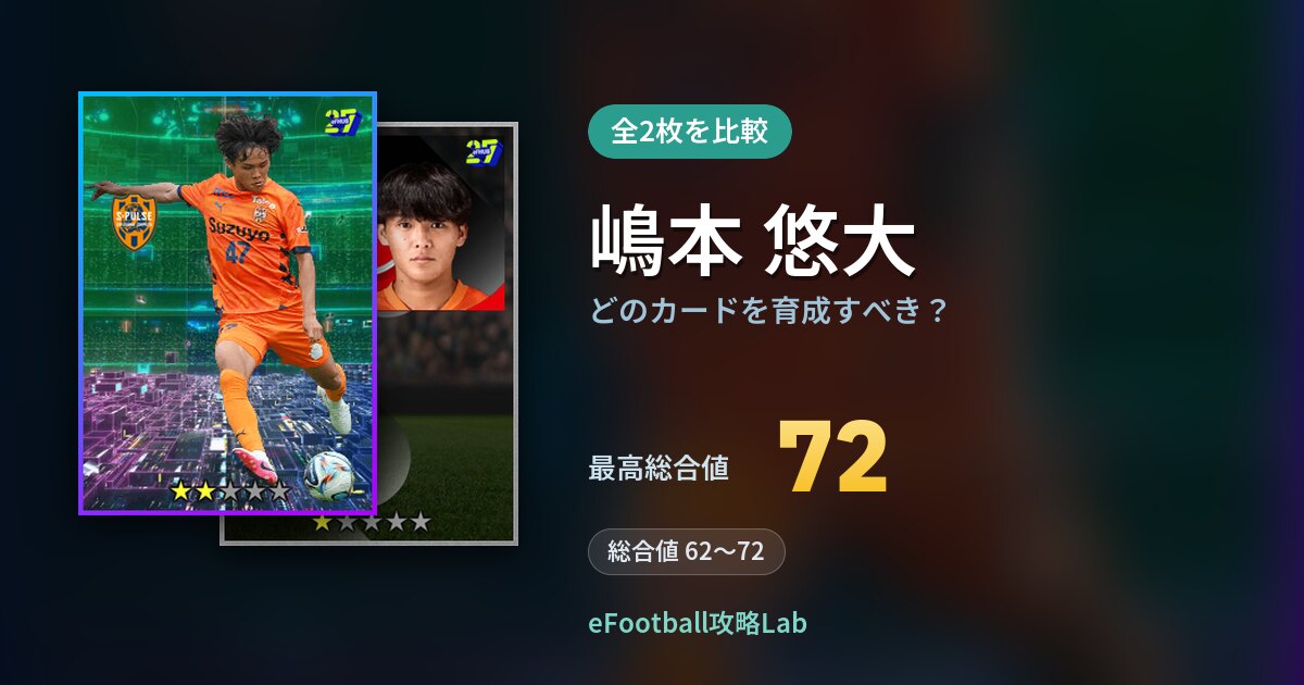【イーフト】嶋本 悠大はどのカードを育成すべき？全2枚を比較