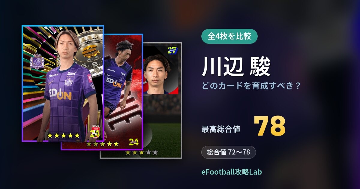 【イーフト】川辺 駿はどのカードを育成すべき？全4枚を比較
