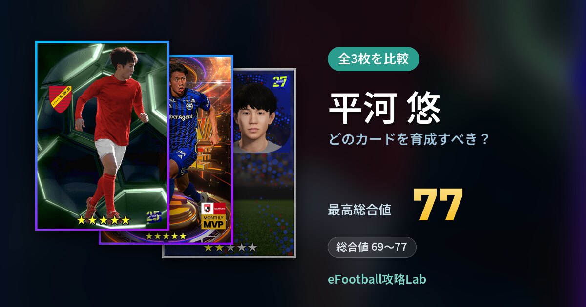 【イーフト】平河 悠はどのカードを育成すべき？全3枚を比較