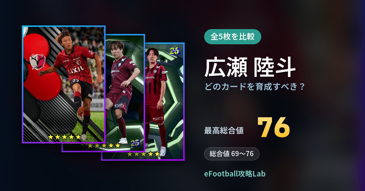 【イーフト】広瀬 陸斗はどのカードを育成すべき?全5枚を比較