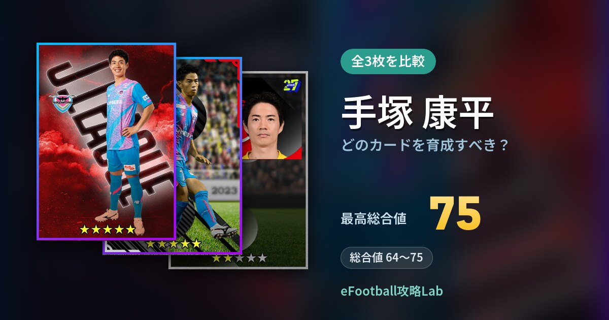 【イーフト】手塚 康平はどのカードを育成すべき?全3枚を比較