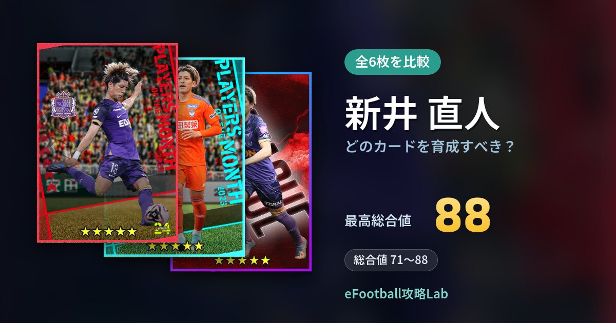 【イーフト】新井 直人はどのカードを育成すべき？全6枚を比較