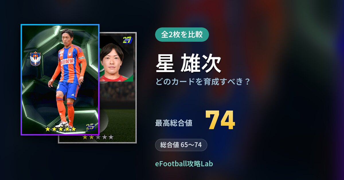 【イーフト】星 雄次はどのカードを育成すべき？全2枚を比較