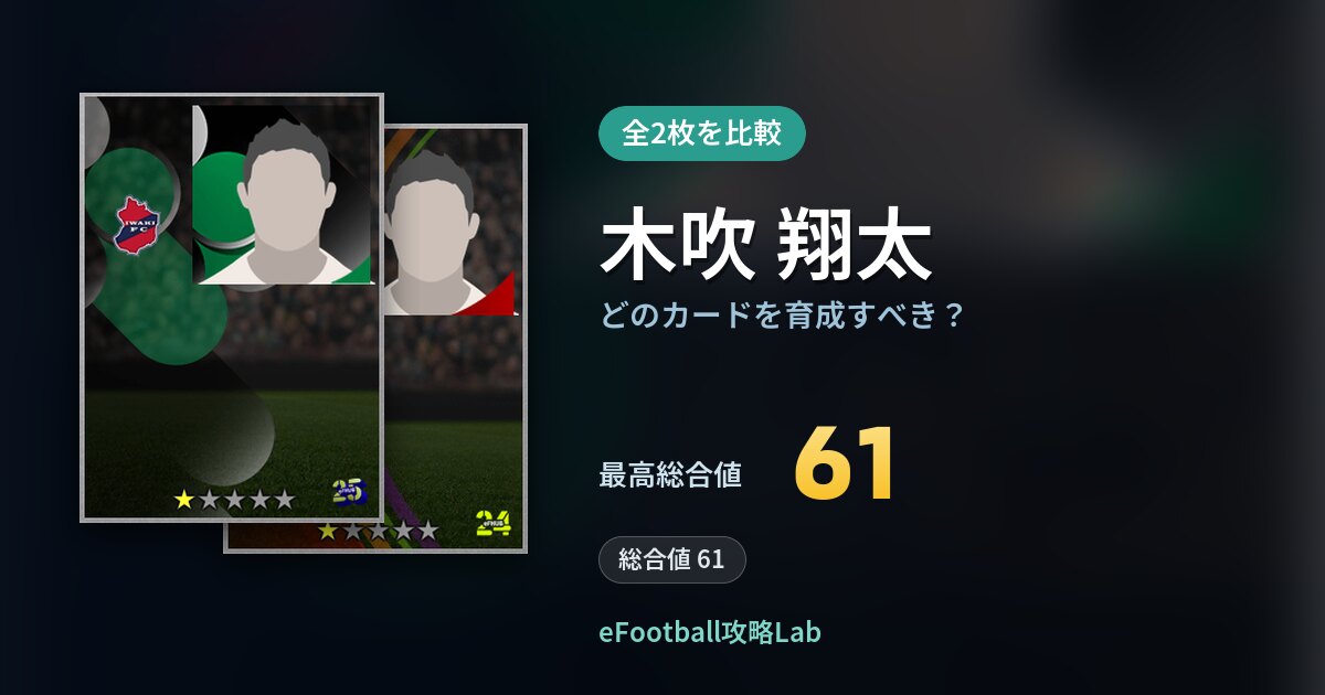【イーフト】木吹 翔太はどのカードを育成すべき?全2枚を比較