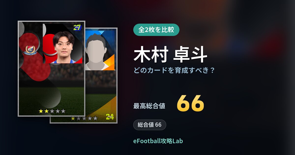 【イーフト】木村 卓斗はどのカードを育成すべき？全2枚を比較
