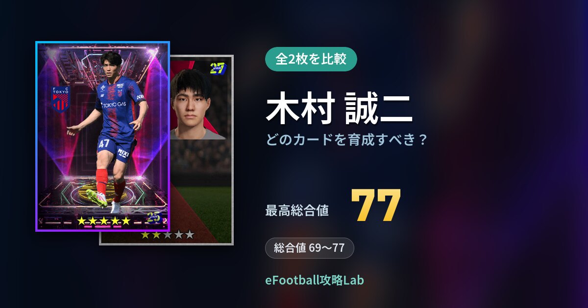 【イーフト】木村 誠二はどのカードを育成すべき？全2枚を比較