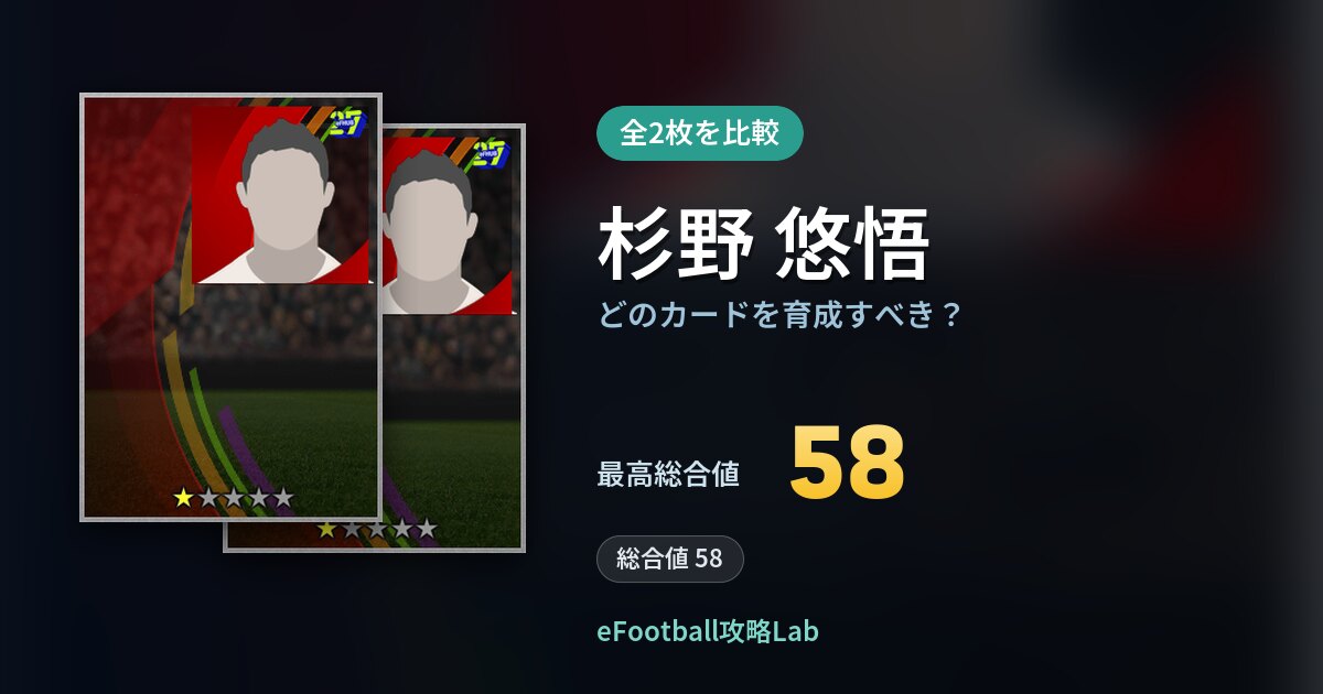 【イーフト】杉野 悠悟の全カード比較（全2枚）