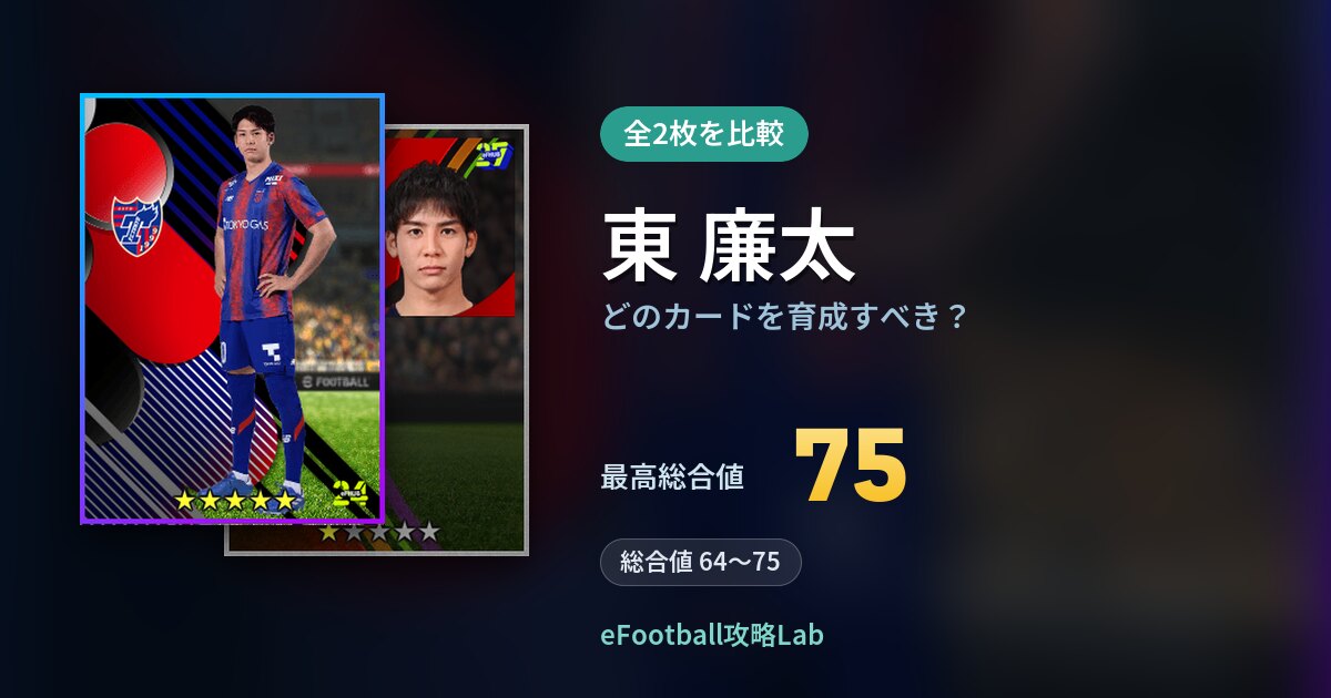 【イーフト】東 廉太の全カード比較(全2枚)