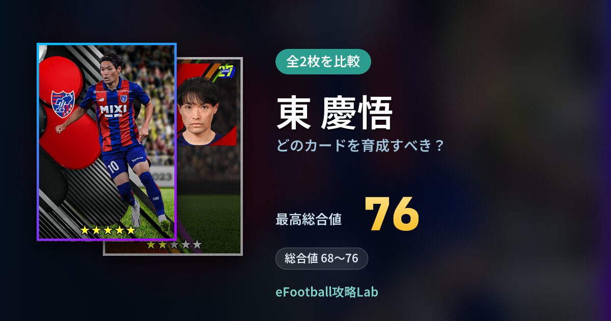 【イーフト】東 慶悟はどのカードを育成すべき？全2枚を比較