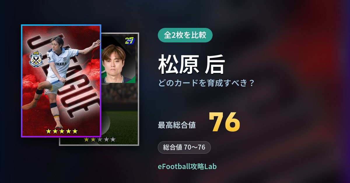 【イーフト】松原 后はどのカードを育成すべき？全2枚を比較