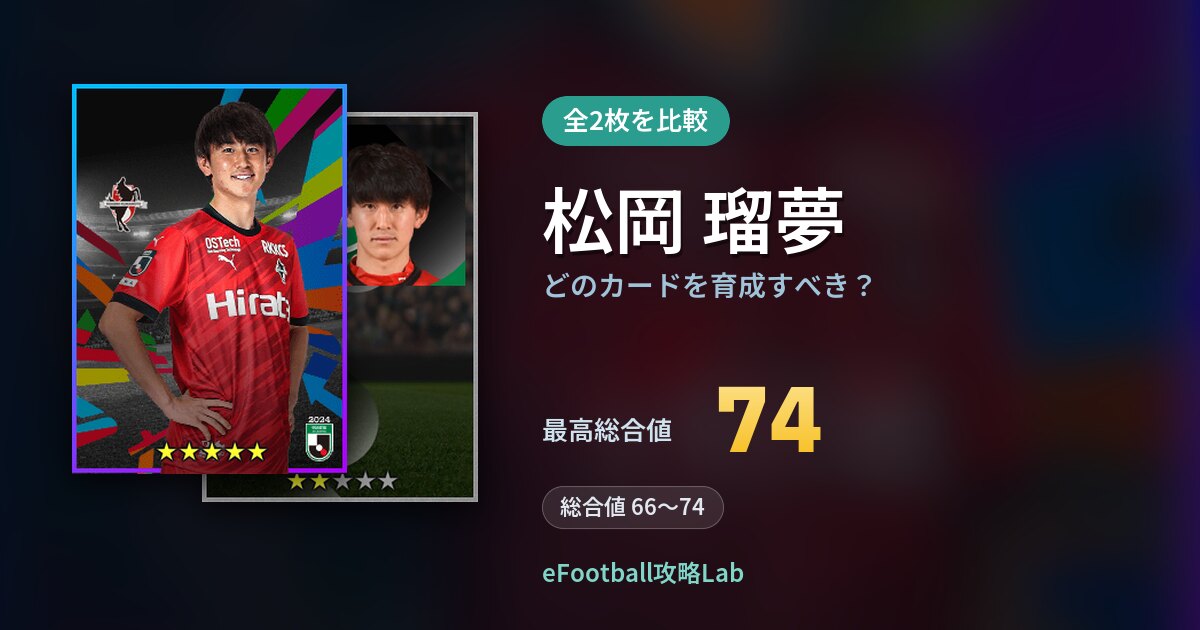 【イーフト】松岡 瑠夢はどのカードを育成すべき?全2枚を比較