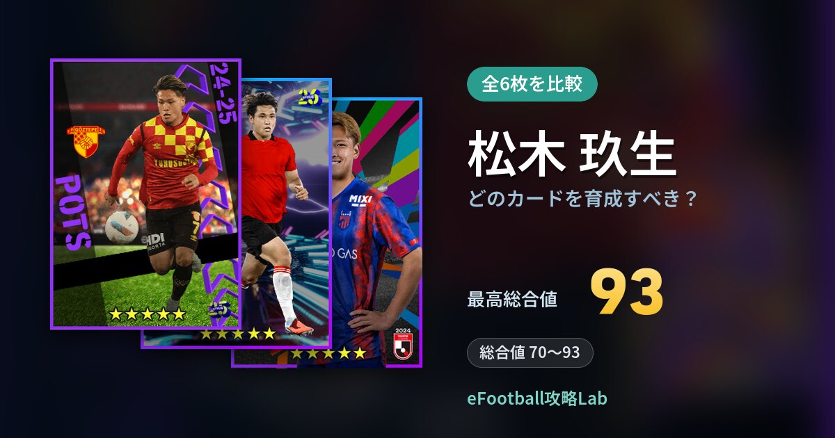 【イーフト】松木 玖生はどのカードを育成すべき？全6枚を比較